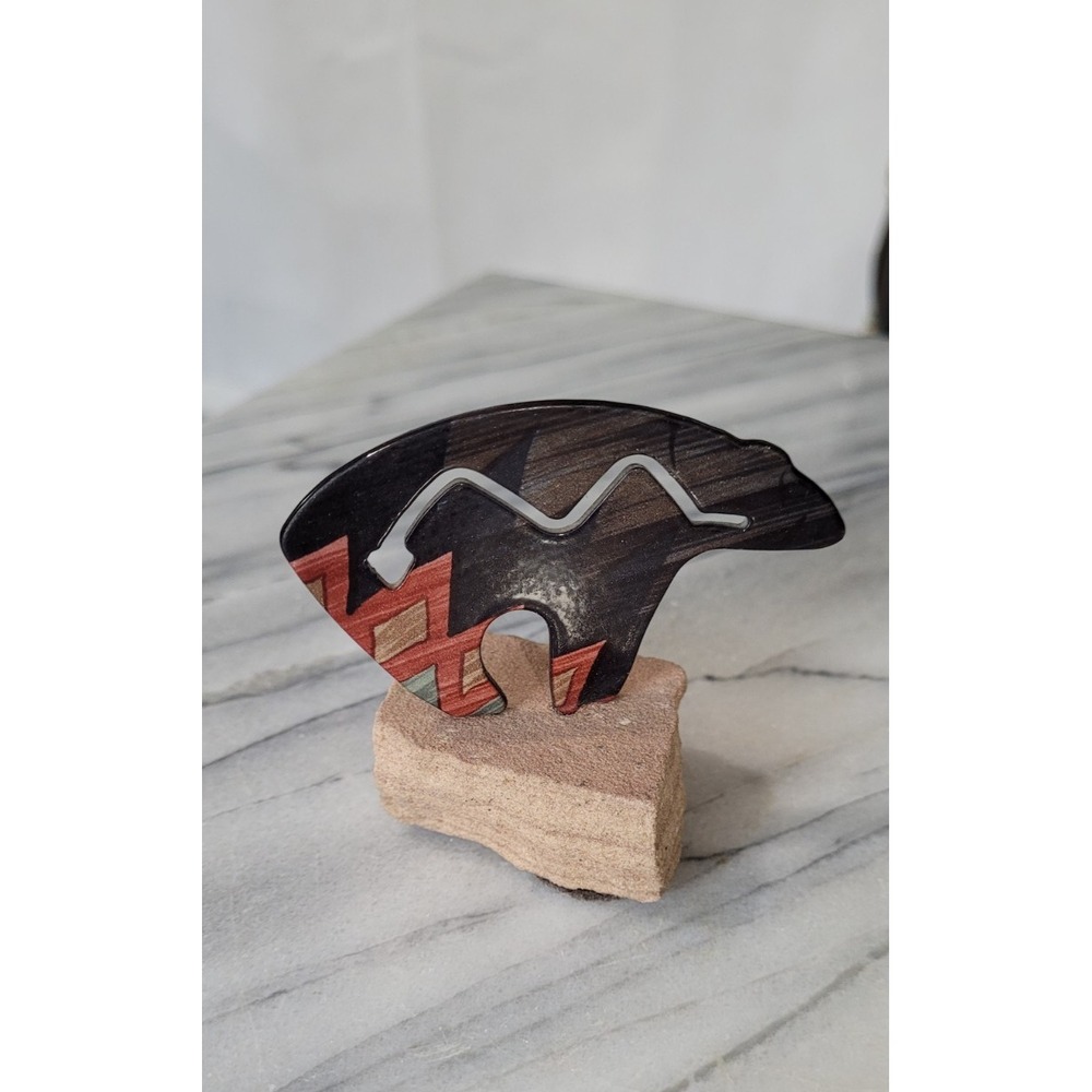Lazart Fetish Bear Figurine Decorative Metal Sandstone Laser Cut